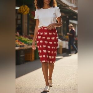 Corey Lynn Calter Vibrant Red and Cream Pencil Skirt. Linen blend Anthropologie
